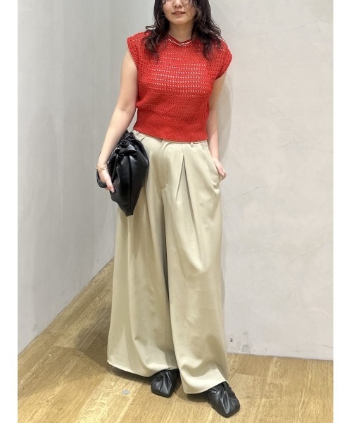 ワイドパンツ パンツ ローウエストタックワイドパンツ レディースの画像