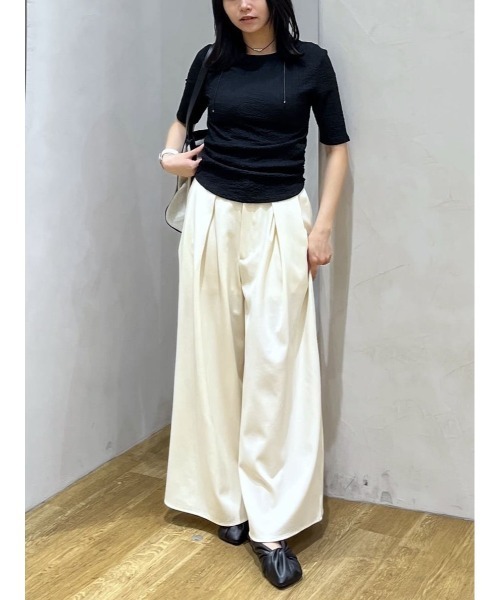 ワイドパンツ パンツ ローウエストタックワイドパンツ レディースの画像