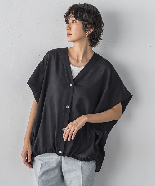 タグ付き未使用品☆綿100 2way シアーシャツ 黒 フリー シースルー 