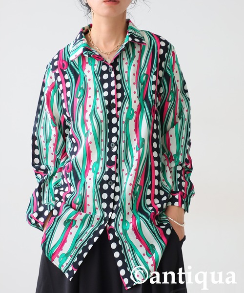 「antiqua」 長袖シャツ ONESIZE グリーン レディース_画像2