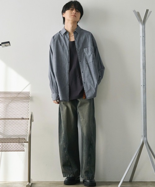 「WYM LIDNM」 長袖シャツ M チャコール メンズ_画像4