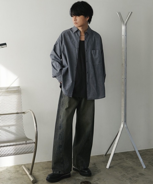 「WYM LIDNM」 長袖シャツ M チャコール メンズ_画像5