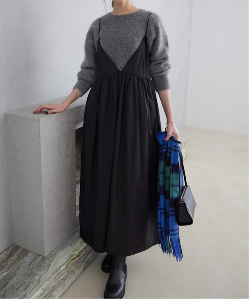 SLOBE IENA スローブイエナ タフタギャザーキャミワンピース 黒 38 SLOBE IENA（スローブイエナ） ワンピース 「WEB限定/追加」タフタ