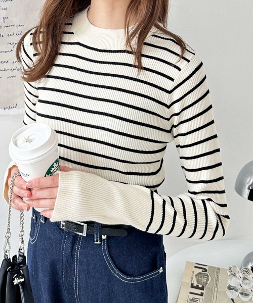 GeeRA（ジーラ） ニット セーター 指穴配色デザイン柔らかリブニット