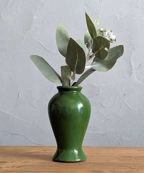 手作り陶器製花瓶 灰緑とクリーム （Clay（フラワーベース