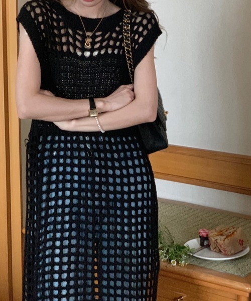 かぎ編みロングジレ レディース 楽天市場】かぎ針編みニットロングジレ レディース 透かし編み