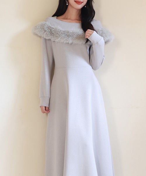 SAISON DE PAPILLON（セゾンドパピヨン） ワンピース ファー付きケープ