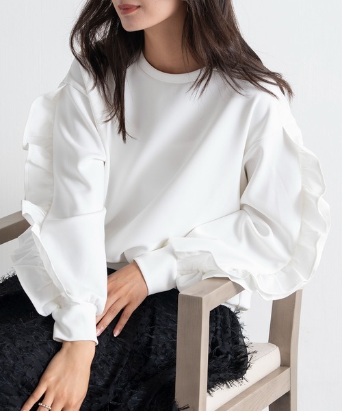 tシャツ フリルスリーブプルオーバー レディース