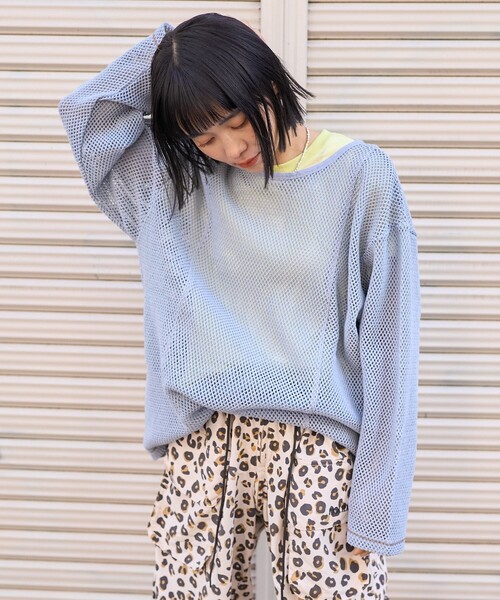 tシャツ ブークレー×ギマメッシュドッキングトップス レディース FREAK'S STORE tシャツ メッシュトップス/ シアートップス/前後