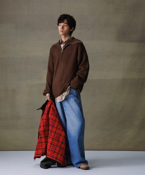 【ぬち 】ADAM ET ROPE' ルーズシルエット フロント オープン ADAM ET ROPE' セーター ニット ルーズシルエット ハーフジップ