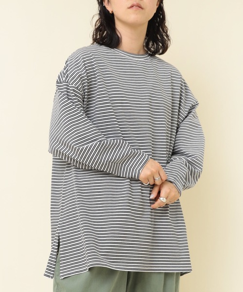 tシャツ M2286 16/-OEボーダーオーバーサイズプルオーバー レディース