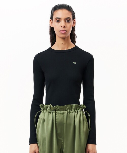tシャツ ワンポイントリブニットスリムセーター レディース LACOSTE tシャツ ワンポイントリブニットスリムセーター