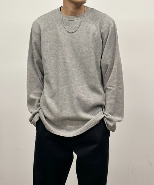 STONE  長袖カットソー ネイビー NAVY tシャツ 「速乾 抗菌防臭」NAVY ベーシック ワッフル クルー