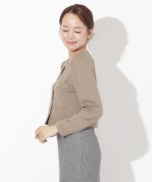 ポンチノーカラー長袖ジャケット レディース And Couture ポンチノーカラー長袖ジャケット レディース