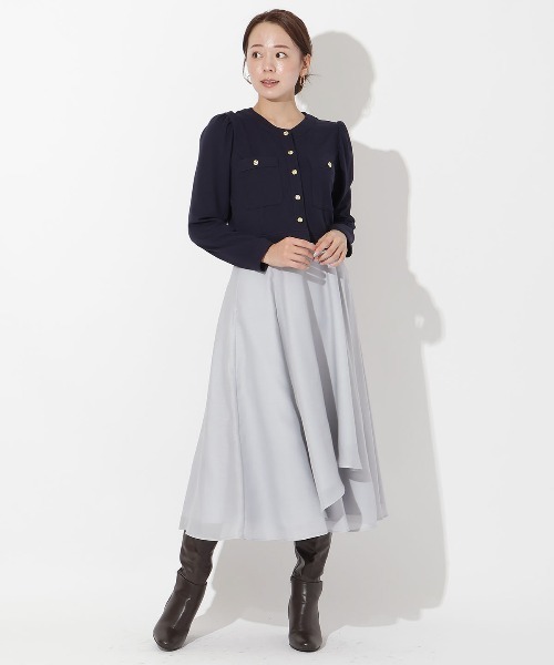 ポンチノーカラー長袖ジャケット レディース And Couture ポンチノーカラー長袖ジャケット レディース