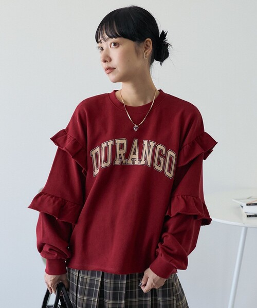 FREAK'S STORE トレーナー スウェット リメイク風 袖フリル ロゴ
