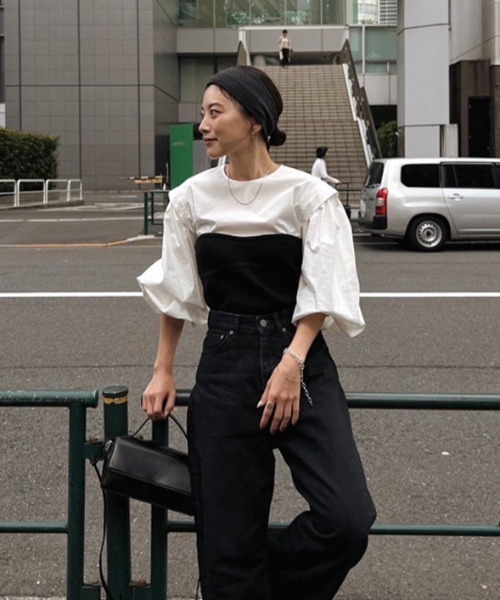 ETRE TOKYO◆ニットビスチェボリュームスリーブブラウス/FREE/コットン/BEG/1224510115-0 ETRE TOKYO ブラウス シャツ ニットビスチェボリュームスリーブ