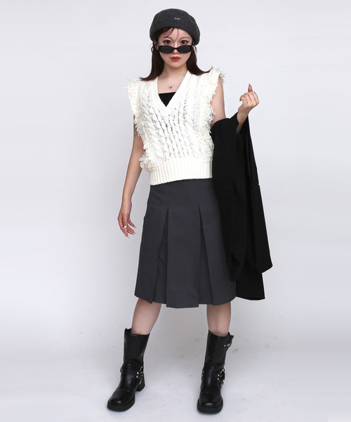 ベスト ジレ ショートフリンジニットベスト「JD」 レディース JUDIN ベスト ジレ ショートフリンジニットベスト「JD