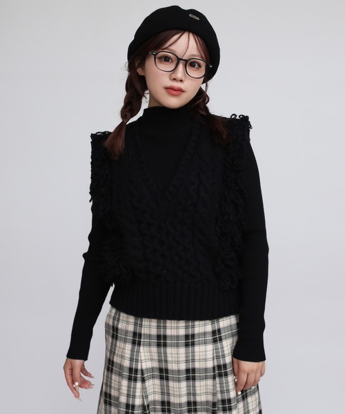 ベスト ジレ ショートフリンジニットベスト「JD」 レディース JUDIN ベスト ジレ ショートフリンジニットベスト「JD