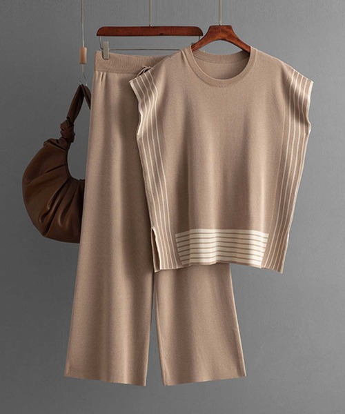 ニット 変形スリーブパンツセットアップ レディース : 88699369  