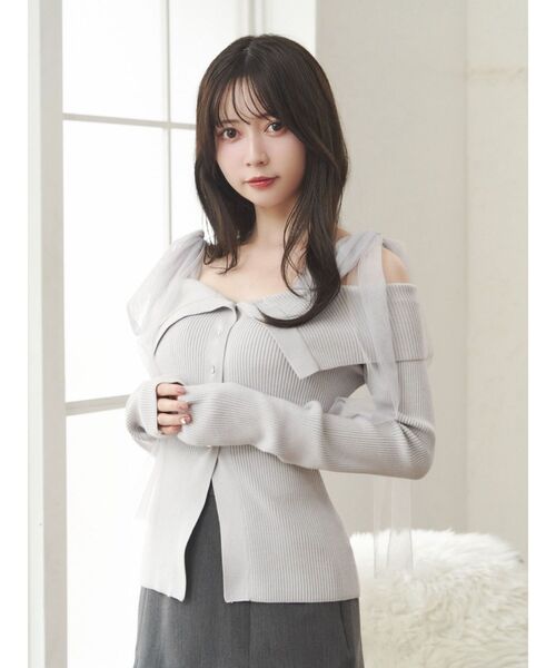 ニット セーター チュールリボンニットTOP レディース