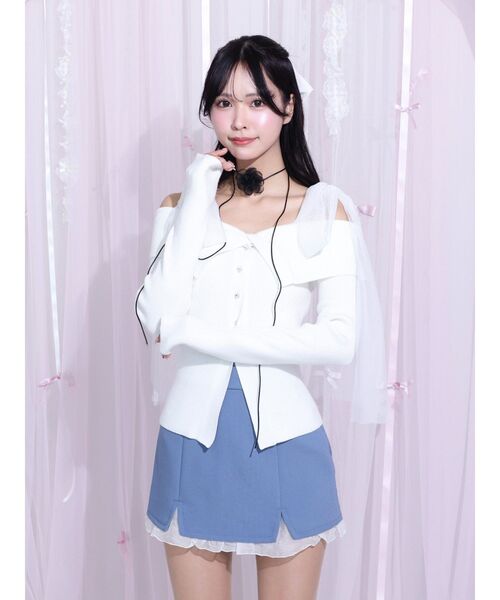 エムミーエメ ドットチュールニットトップス ホワイト リボン ビジュー 新品 MEISM（ミズム） ニット セーター 「MEISM by Re:EDIT」「2025AW PRE