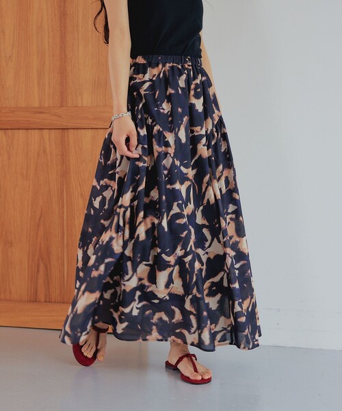 【美品】エメル リファインズ ボカシプリント ロングスカート 洗える M EMMEL REFINES スカート 「EMMEL REFINES」EM ボカシプリント