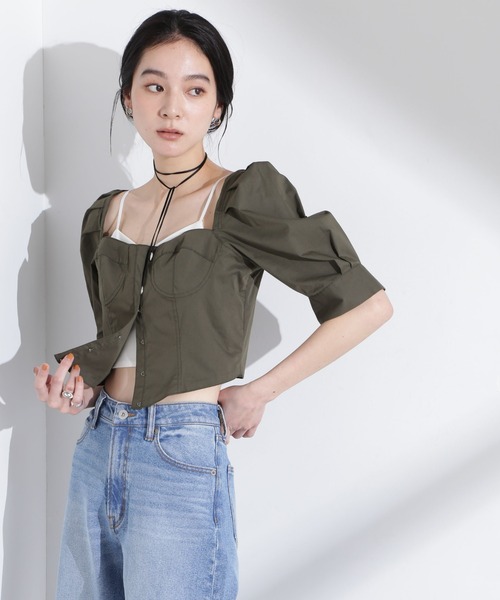 ブラウス シャツ パフスリーブビスチェトップス レディース