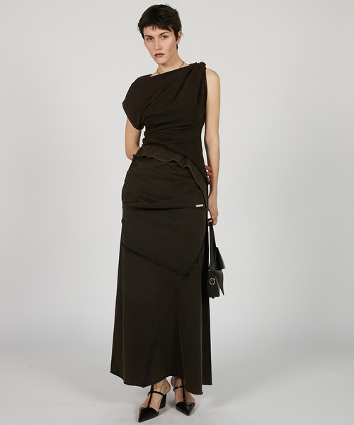 PRANK PROJECT レイヤードアシメドレープスカート　ホワイト PRANK PROJECT（プランクプロジェクト） デニムスカート レイヤード