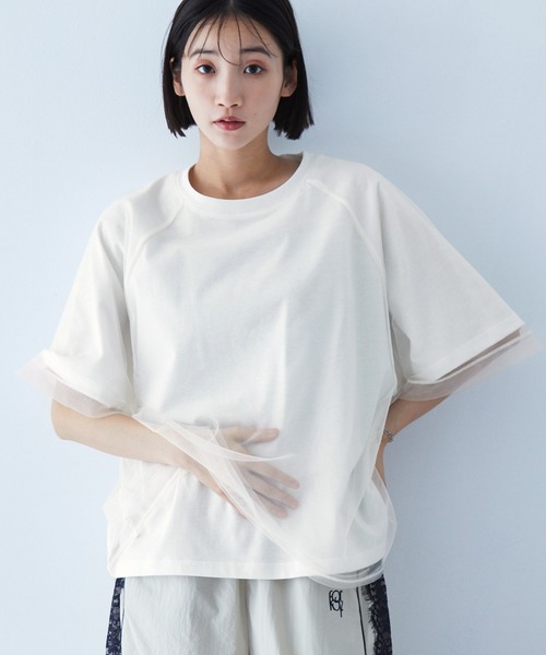 tシャツ 「WEB限定」スター チュール レイヤード TEE レディース RANAN tシャツ チュールレイヤードロゴTシャツ レディース