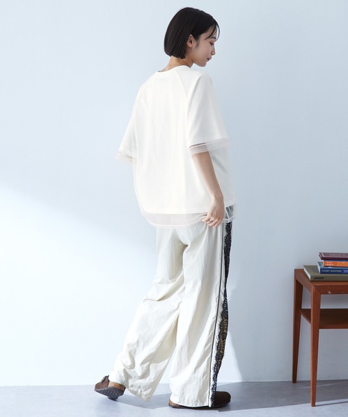 tシャツ 「WEB限定」スター チュール レイヤード TEE レディース MONO-MART tシャツ チュールレイヤード半袖Tシャツ レディース