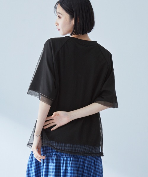 tシャツ 「WEB限定」スター チュール レイヤード TEE レディース RANAN tシャツ チュールレイヤードロゴTシャツ レディース