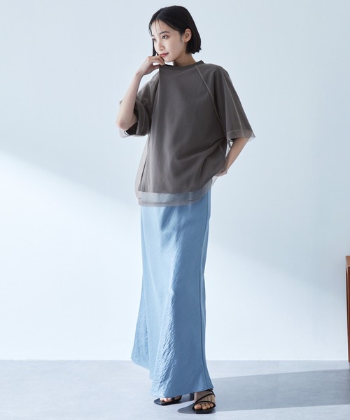 MONO-MART tシャツ チュールレイヤード半袖Tシャツ レディース