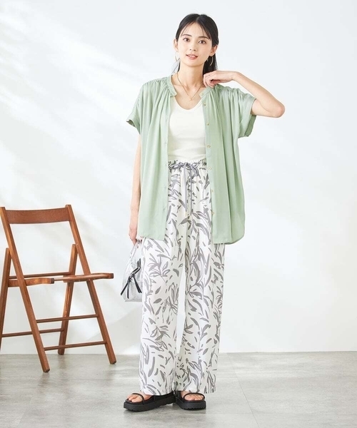 ブラウス シャツ 「夏SALE／UVカット／接触冷感／セットアップ可能」バックサテンブラウス レディース 夏SALE／UVカット／接触冷感／セットアップ可能】バックサテン