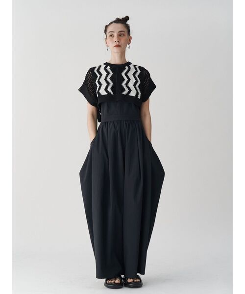 UN3D.◆ニット・セーター(厚手)/FREE/レーヨン/BLK/無地/522112600601 UN3D. ニット セーター CROCHET WAVE TOP / クロシェウェーブ