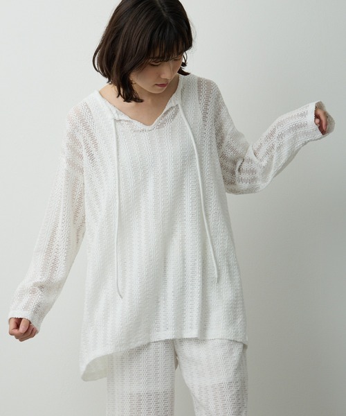 tシャツ 透かし編みプルオーバー レディース