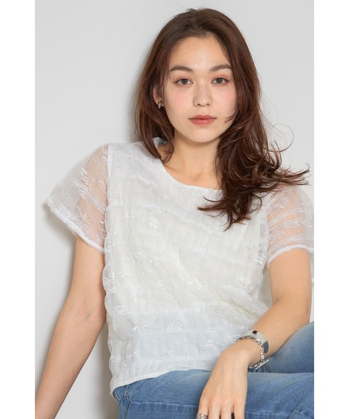 ブラウス シャツ シアー重ねブラウス レディース
