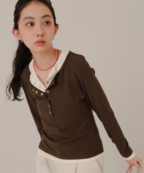 miette（ミエット） tシャツ レイヤード風ヘンリーネックトップス