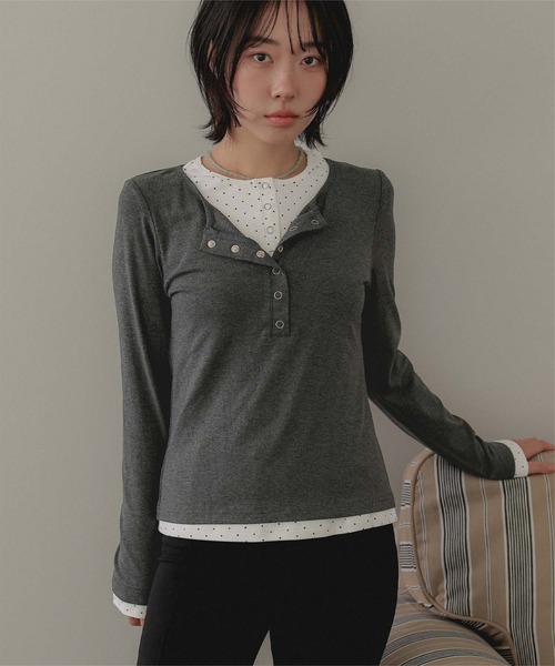 miette（ミエット） ヘンリーネック tシャツ レイヤード風ヘンリー