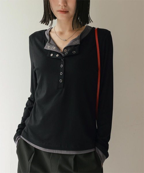miette（ミエット） tシャツ レイヤード風ヘンリーネックトップス