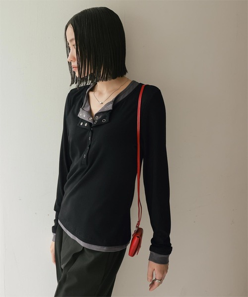 miette（ミエット） tシャツ レイヤード風ヘンリーネックトップス