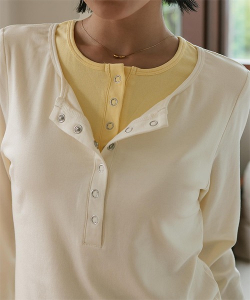 miette（ミエット） tシャツ レイヤード風ヘンリーネックトップス