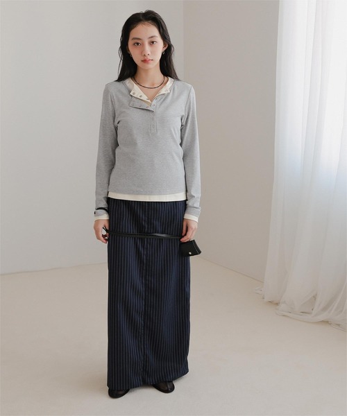 miette（ミエット） tシャツ レイヤード風ヘンリーネックトップス