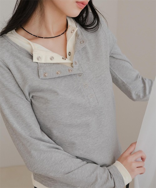 miette（ミエット） tシャツ レイヤード風ヘンリーネックトップス