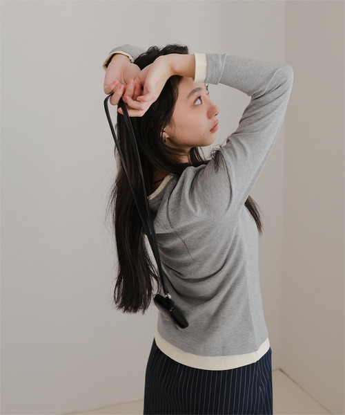 miette（ミエット） tシャツ レイヤード風ヘンリーネックトップス