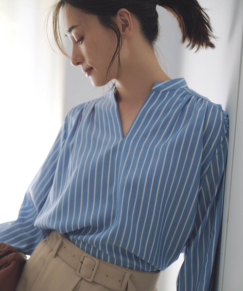 「自由区」 長袖ブラウス 38 ブルー レディース