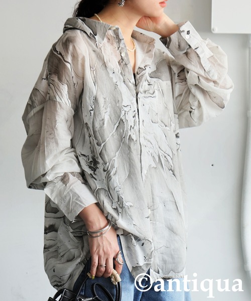 antiqua（アンティカ） ブラウス シャツ マーブル柄シャツ レディース