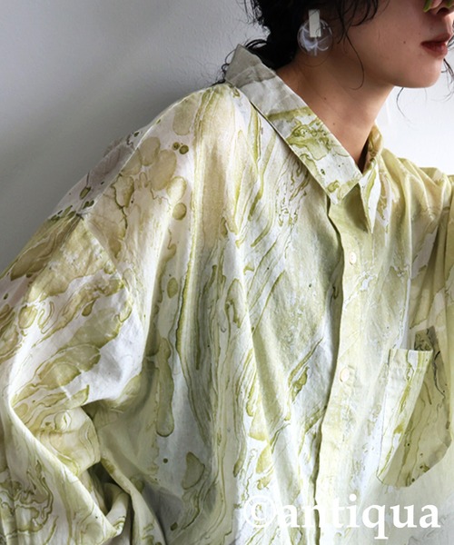 antiqua（アンティカ） ブラウス シャツ マーブル柄シャツ レディース