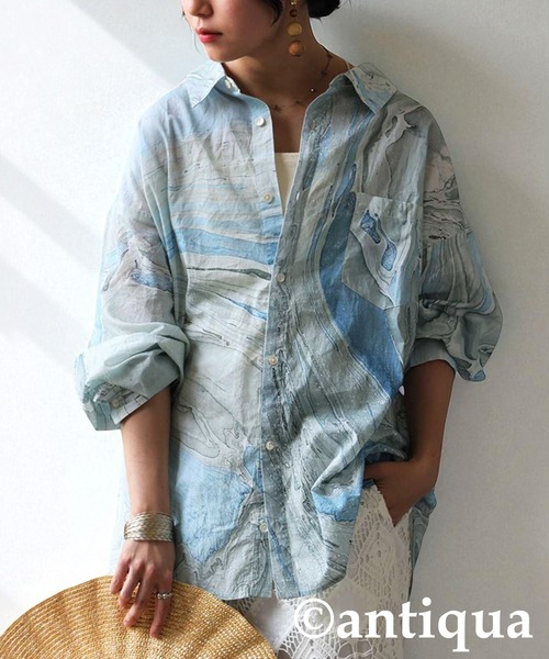 antiqua（アンティカ） ブラウス シャツ マーブル柄シャツ レディース