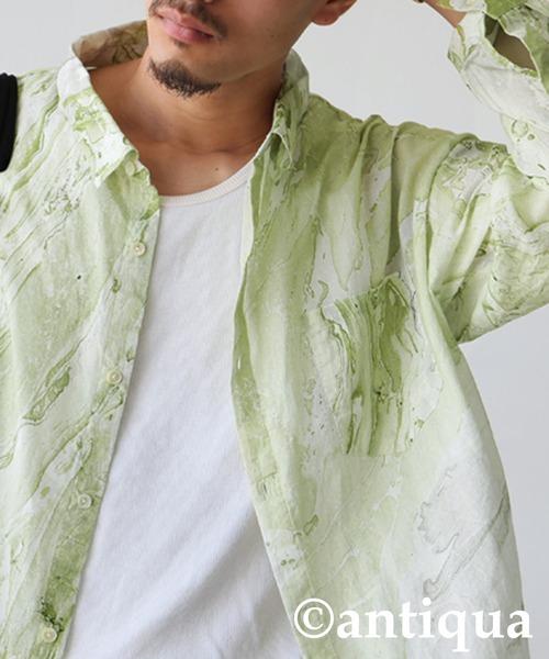 antiqua（アンティカ） ブラウス シャツ マーブル柄シャツ レディース